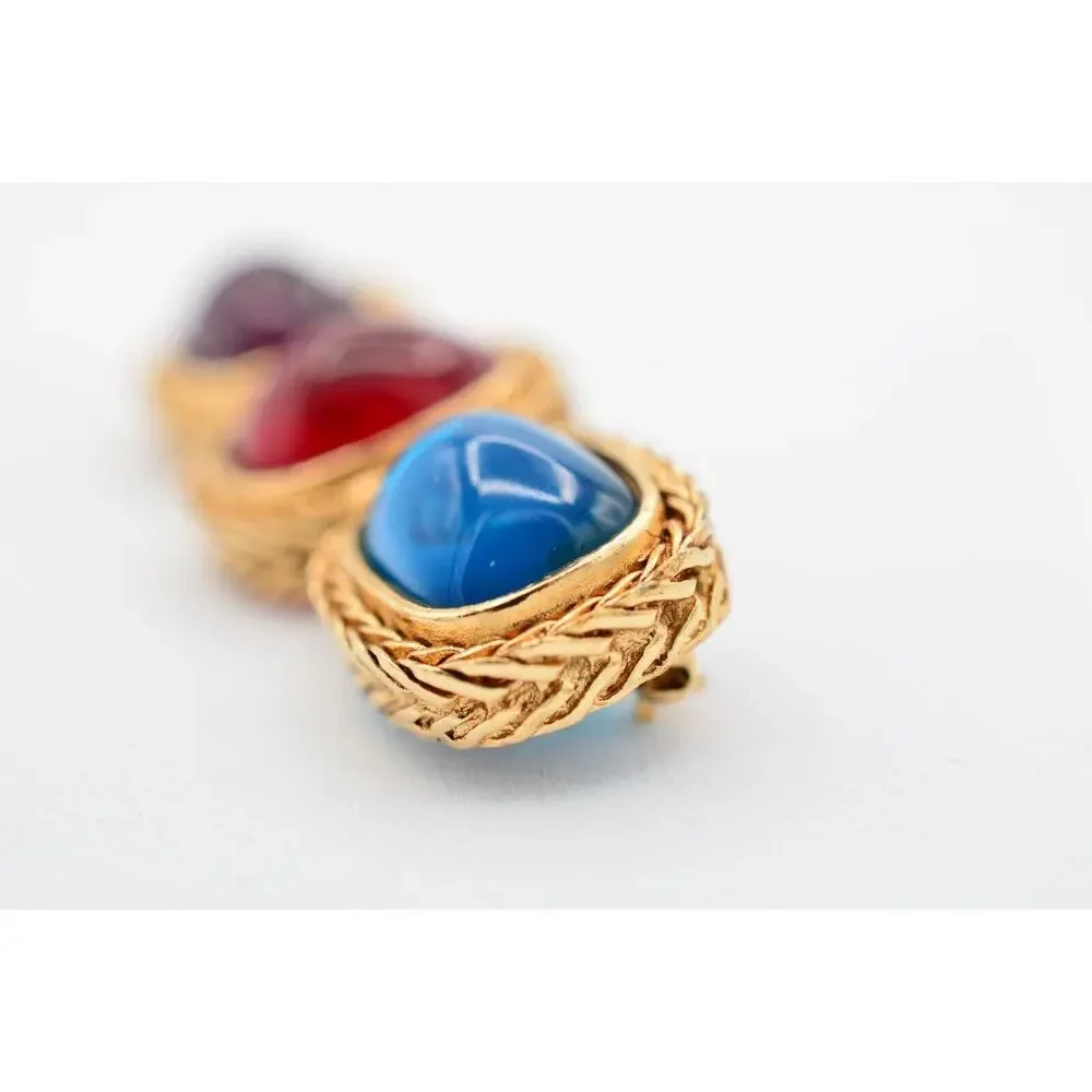 Givenchy Vintage Gripoix Glass Pin Brooch Gold Cabochon Runway Signed 80s BinAT